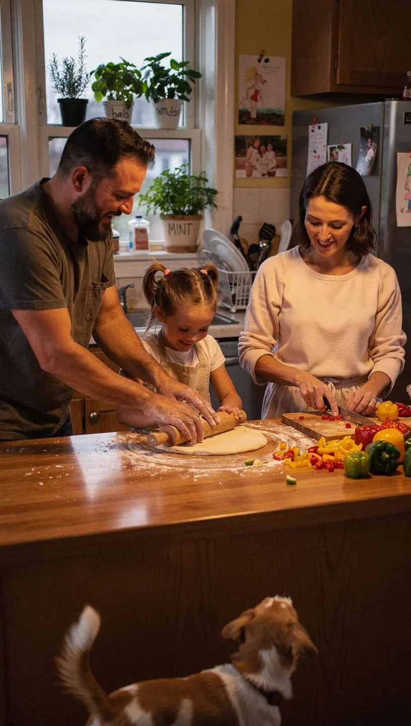 Rodina sedící u stolu a vychutnávající si večeři