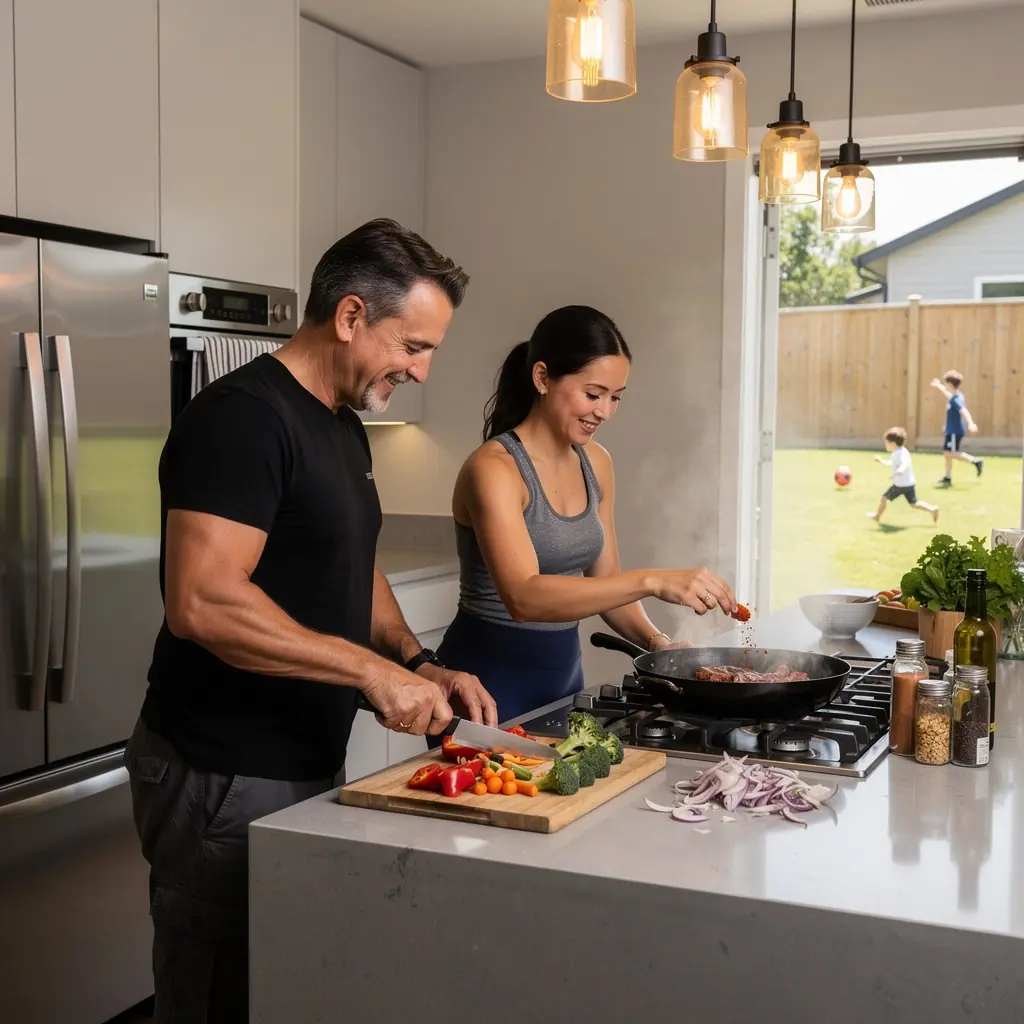 Zeleninový salát s tuňákem a olivovým olejem na stole